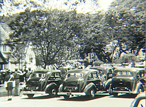 Street scene with early 1950's cars